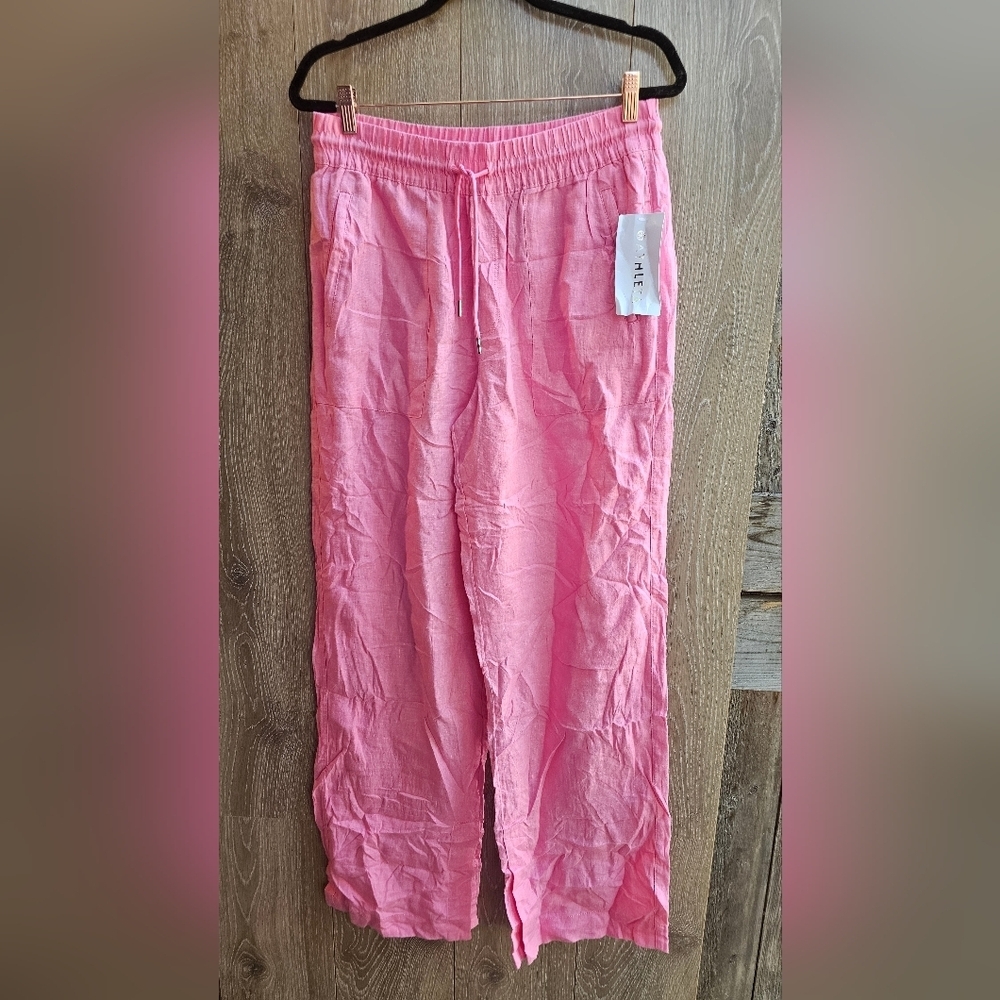 Athleta NWT Linen Pink Wide Leg Pants Draw String
